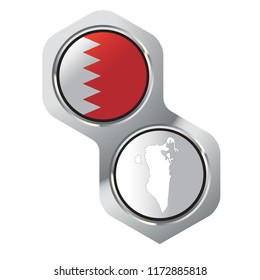 isolated two linked hexagons with Bahrain map and flag vector illustration