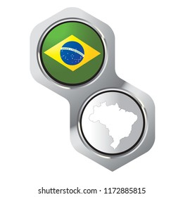 isolated two linked hexagons with Brazil map and flag vector illustration