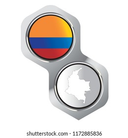 isolated two linked hexagons with Colombia map and flag vector illustration