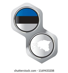 isolated two linked hexagons with Estonia  map and flag vector illustration