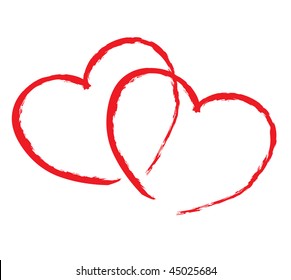 isolated two red hearts write by hand