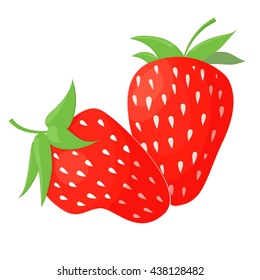 Isolated two red strawberries on the white background. Cartoon style strawberry. Vector illustration