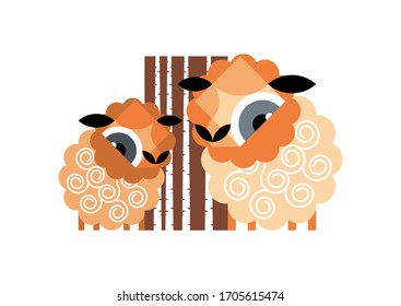 Isolated two sheep on a white background