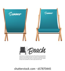 Isolated two turquoise summer beach chair in front and back view. Vector Illustration.