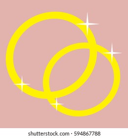 Isolated two wedding rings on a pink background, vector illustration