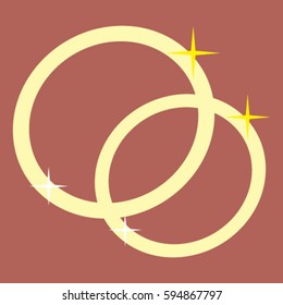 Isolated two wedding rings on a red background, vector illustration