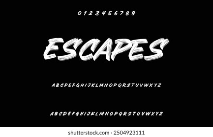Isolated typeface on a black backdrop. Alphabet texture in graffiti and street art styles. Grunge and an unclean look. Brush lettering in vector format.
