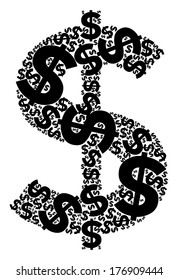 Isolated typography of dollar ($) made of another dollars