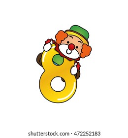 Isolated typography of a number with a clown for kids, Vector illustration