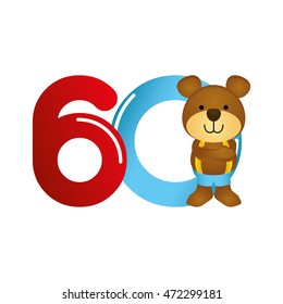 Isolated typography of a number with a teddy bear for kids, Vector illustration