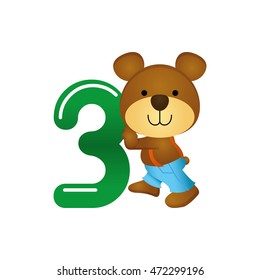Isolated typography of a number with a teddy bear for kids, Vector illustration