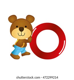 Isolated typography of a number with a teddy bear for kids, Vector illustration