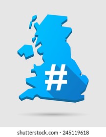 Isolated UK map icon with a hash tag