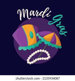 Isolated umbrella and carnival hat Colored mardi gras invitational poster Vector