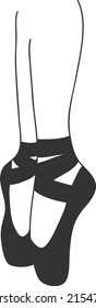 Isolated under knee ballet pose in pointe shoes. Linear element on transparent background 