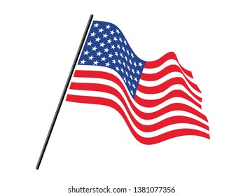 isolated united states, american flag waving by the wind  