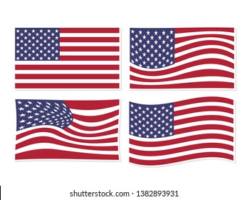 isolated united states, american flag set waving by the wind  