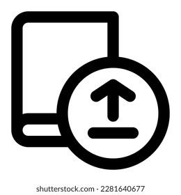 Isolated upload symbol in outline icon. Book, file, task, publication,  online learning