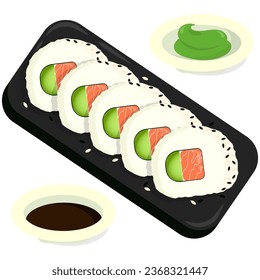 	
Isolated uramaki sushi with sesame seed on white background flat design illustration