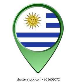 Isolated Uruguayan flag on a map pin, Vector illustration