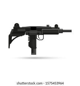 Isolated uzi automatic gun realistic weapons  3d vector military object on the white background