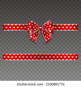 isolated valenitine's day bow with ribbon. redbow and ribbon with white hearts