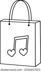 Isolated Valentine shopping paper bag outline.
Valentine's Day gift bag coloring drawing.
Transparent background.