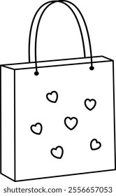 Isolated Valentine shopping paper bag outline.
Valentine's Day gift bag coloring drawing.
Transparent background.