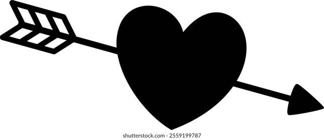 Isolated  Valentine's Day Love Cupid Arrow With Heart Silhouette.
Transparent background.