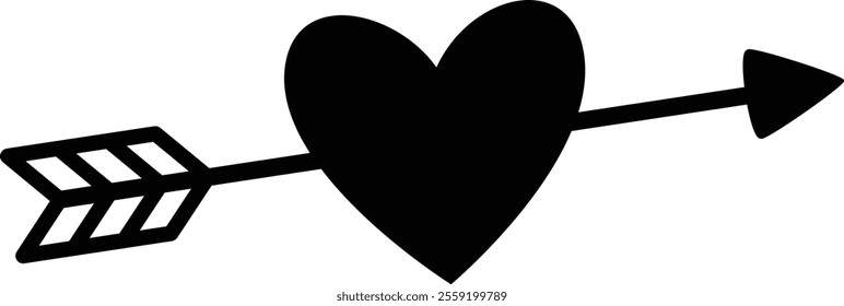 Isolated  Valentine's Day Love Cupid Arrow With Heart Silhouette.
Transparent background.