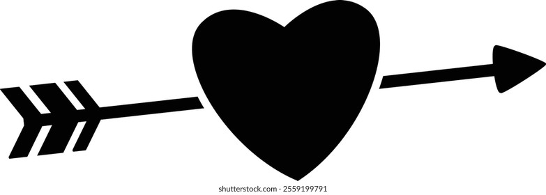 Isolated  Valentine's Day Love Cupid Arrow With Heart Silhouette.
Transparent background.