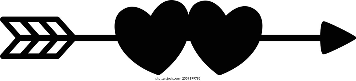 Isolated  Valentine's Day Love Cupid Arrow With Heart Silhouette.
Transparent background.