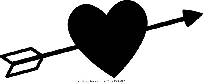 Isolated  Valentine's Day Love Cupid Arrow With Heart Silhouette.
Transparent background.