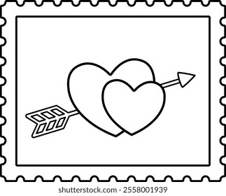 Isolated Valentine's Day stamp outline vector.
Cute Valentine stamp coloring drawing.
Transparent background.
