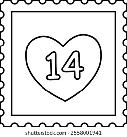 Isolated Valentine's Day stamp outline vector.
Cute Valentine stamp coloring drawing.
Transparent background.