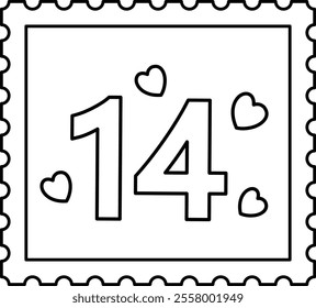 Isolated Valentine's Day stamp outline vector.
Cute Valentine stamp coloring drawing.
Transparent background.