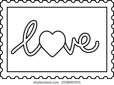 Isolated Valentine's Day stamp outline vector.
Cute Valentine stamp coloring drawing.
Transparent background.