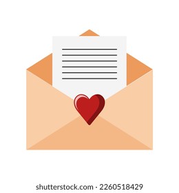 isolated valentines letter with heart symbol on white background