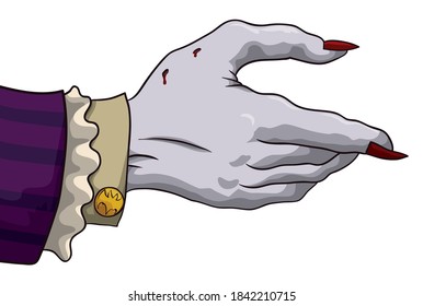 Isolated Vampire Extending Its Hand With Bite Marks And A Elegant Sleeve In Cartoon Style.