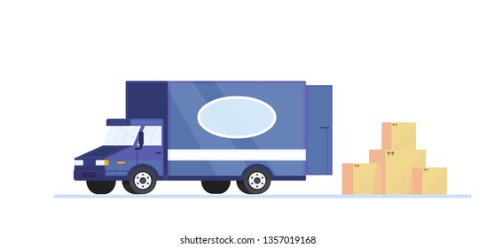 Isolated Van with cardboard boxes. Local delivery service.  