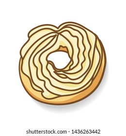 Isolated vanilla creamy donut vector on white background.