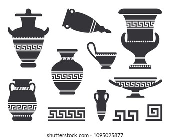 Isolated vases on white background. Ancient Greek vases. Vector illustration