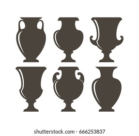 Isolated vases on white background. Ancient Greek vases. Vintage style vector