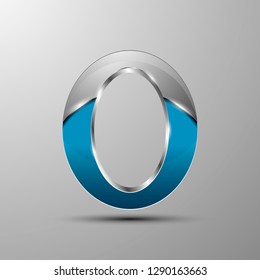 Isolated vector 3d logo.Blue letter o with chrome section.Concept design