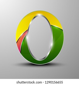 Isolated vector 3d logo.Metallic letter o with colored section.Concept design