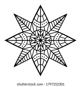 Isolated vector abstract design lined silhouette ornamental star snowflake on white background. The design is perfect for stickers, decorations, badges, invitations, logos, cards, tattoos