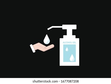 Isolated vector of alcohol gel with gel droplet for cleaning hand on black background.