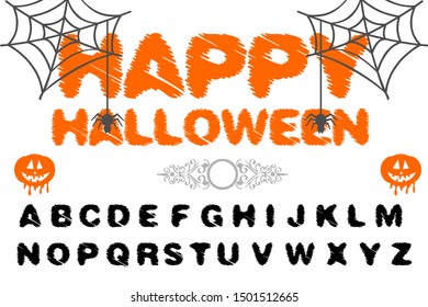 Isolated vector alphabet letters on a Halloween background vintage named Happy Halloween