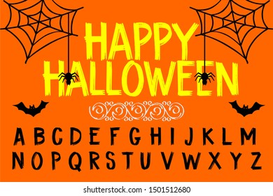 Isolated vector alphabet letters on a Halloween background vintage named Happy Halloween