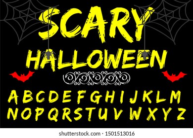 Isolated vector alphabet letters on a Halloween background vintage named Scary Halloween